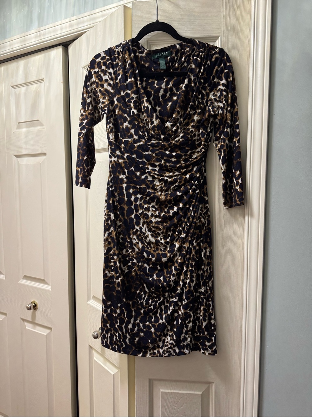 Lauren Ralph Lauren Black and Brown Animal Print Long Sleeve Dress